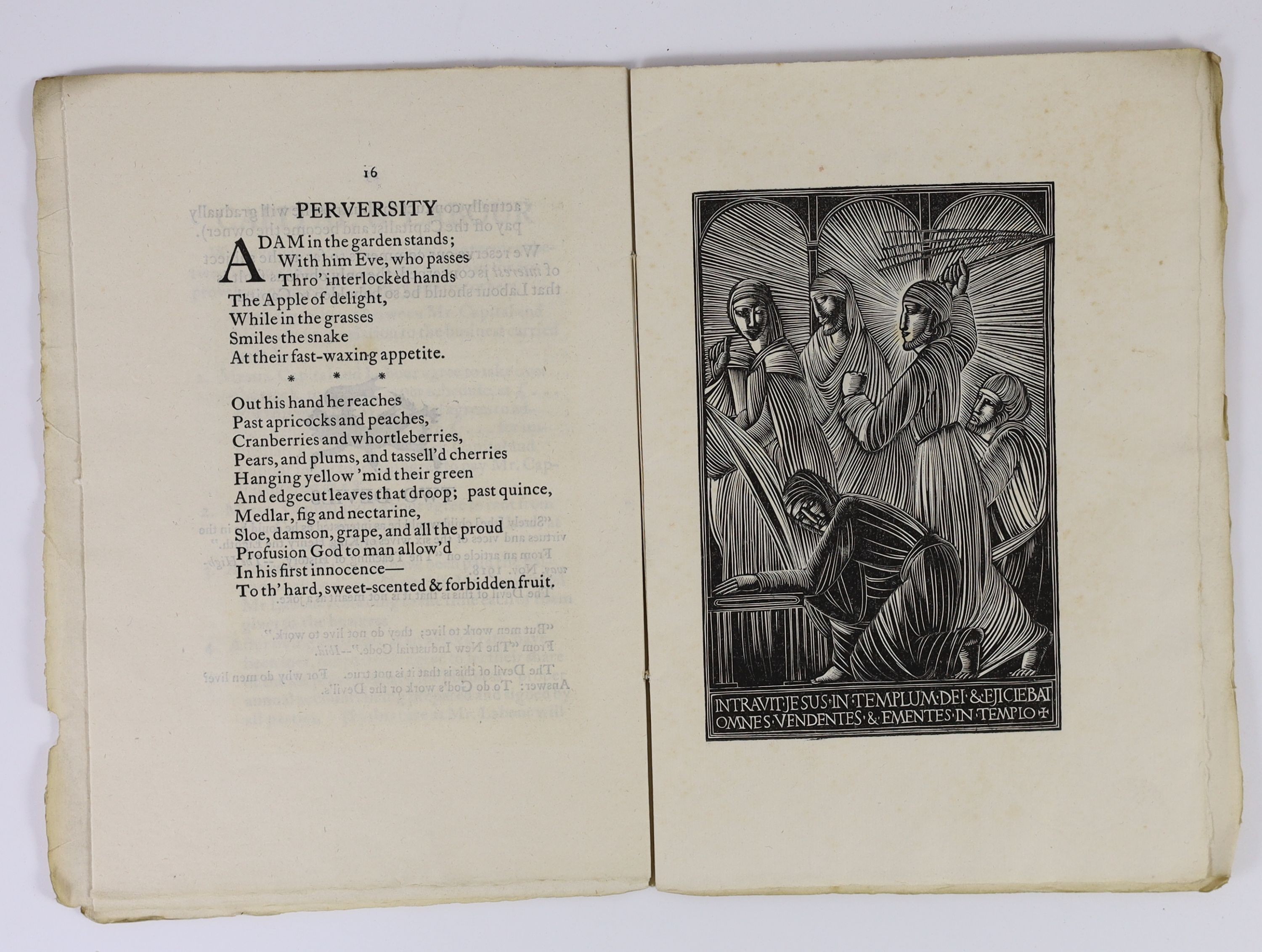 The Game: An Occasional Magazine, Vol. III, Corpus Christi A.D. 1919 No. 1, with an engraved plate by Eric Gill, published by Douglas Pepler, S. Dominic’s Press, Ditchling, 1919